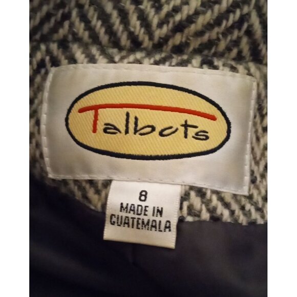 Talbots womens size 8 gray white Herringbone Wool Blend Toggle Coat With Hood - Picture 9 of 11